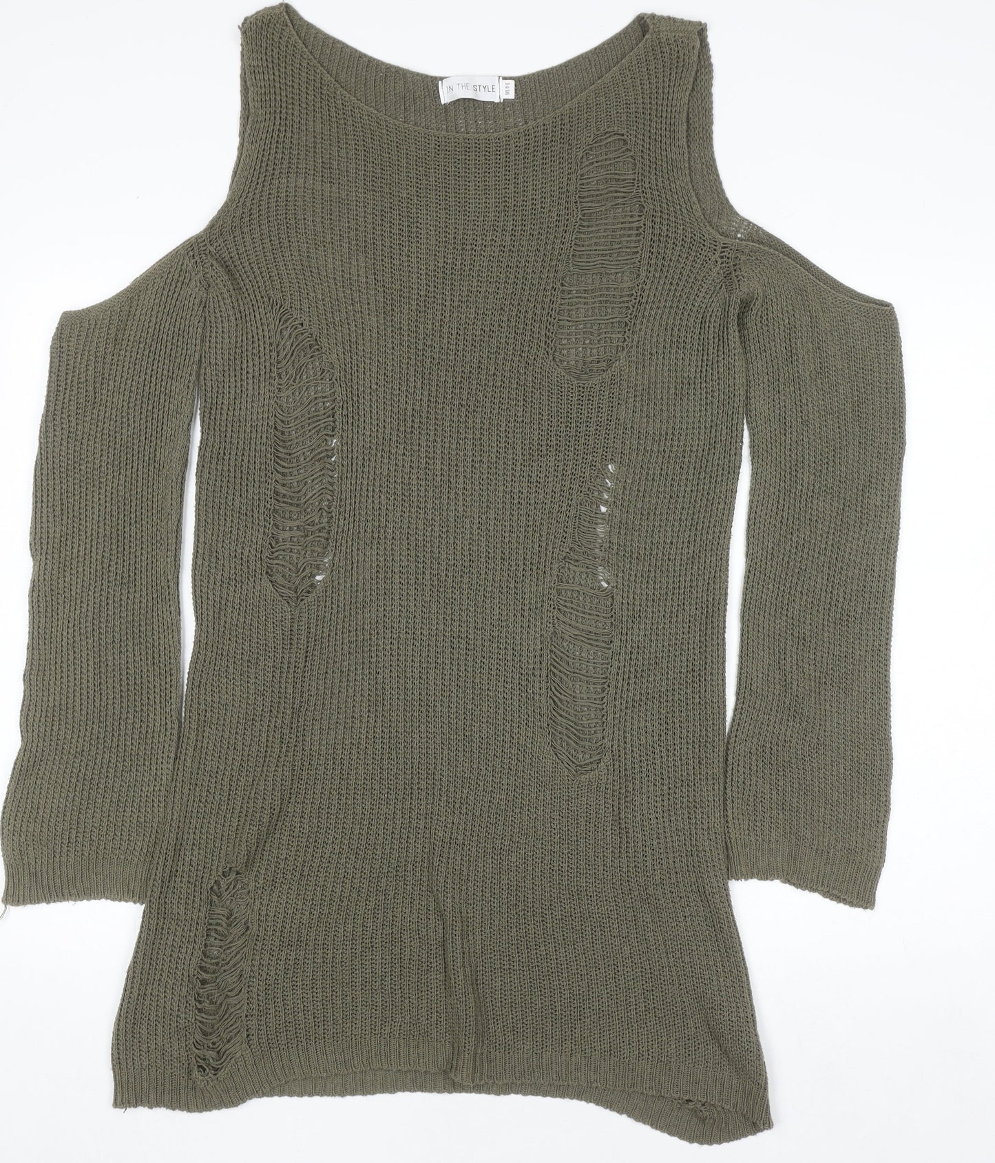 In The Style Women’s Green Size 14 Cold Shoulder Distressed Jumper Dress