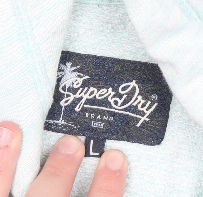 Superdry Women Light Blue Full Zip Hoodie Size L Cotton Blend