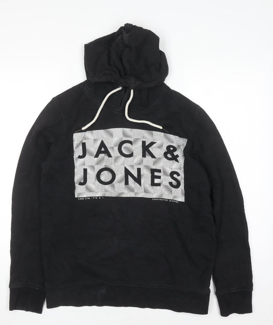 Jack & Jones Men's Black Pullover Hoodie Size M Graphic Print