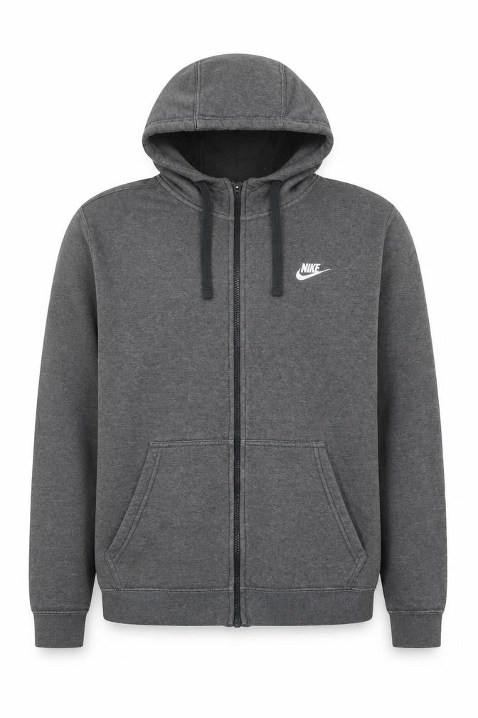 Nike Men's Grey Full Zip Hoodie Medium Regular Fit Cotton Blend