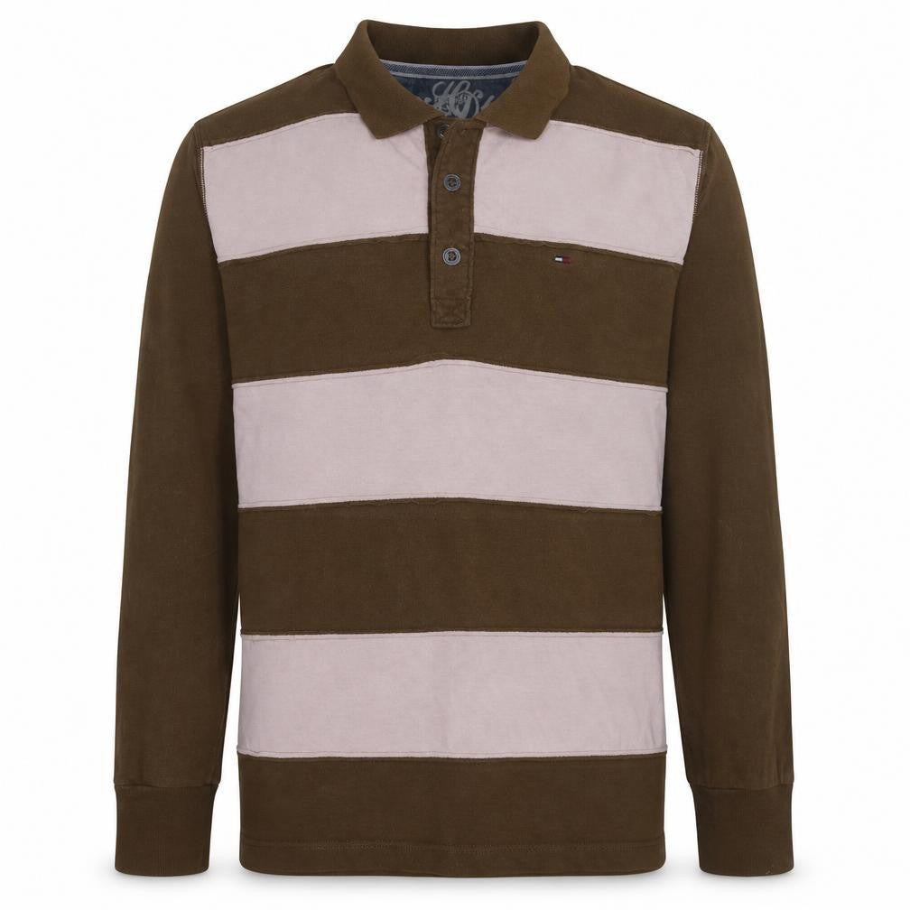 Tommy Hilfiger Men's Brown Striped Long Sleeve Polo Shirt L