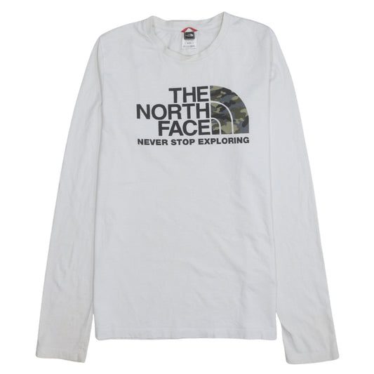 The North Face Boys White Cotton Long Sleeve Logo T-Shirt XL