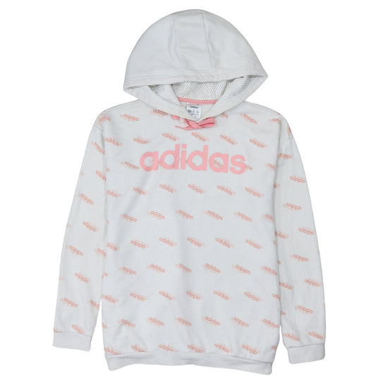 Adidas Womens White Pink Logo Pullover Hoodie XS