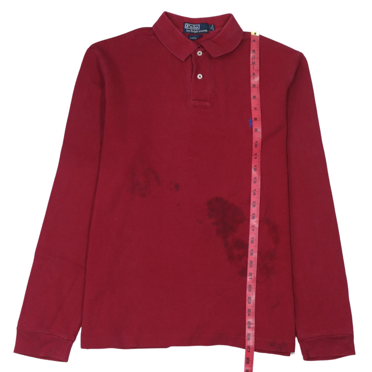 Ralph Lauren Men's Red Long Sleeve Custom Fit Polo Shirt Size L