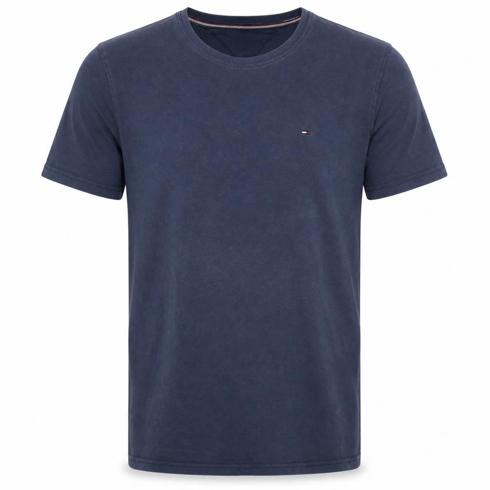 Front view of Hilfiger Denim Men's Blue Crew Neck Cotton T-Shirt, size M