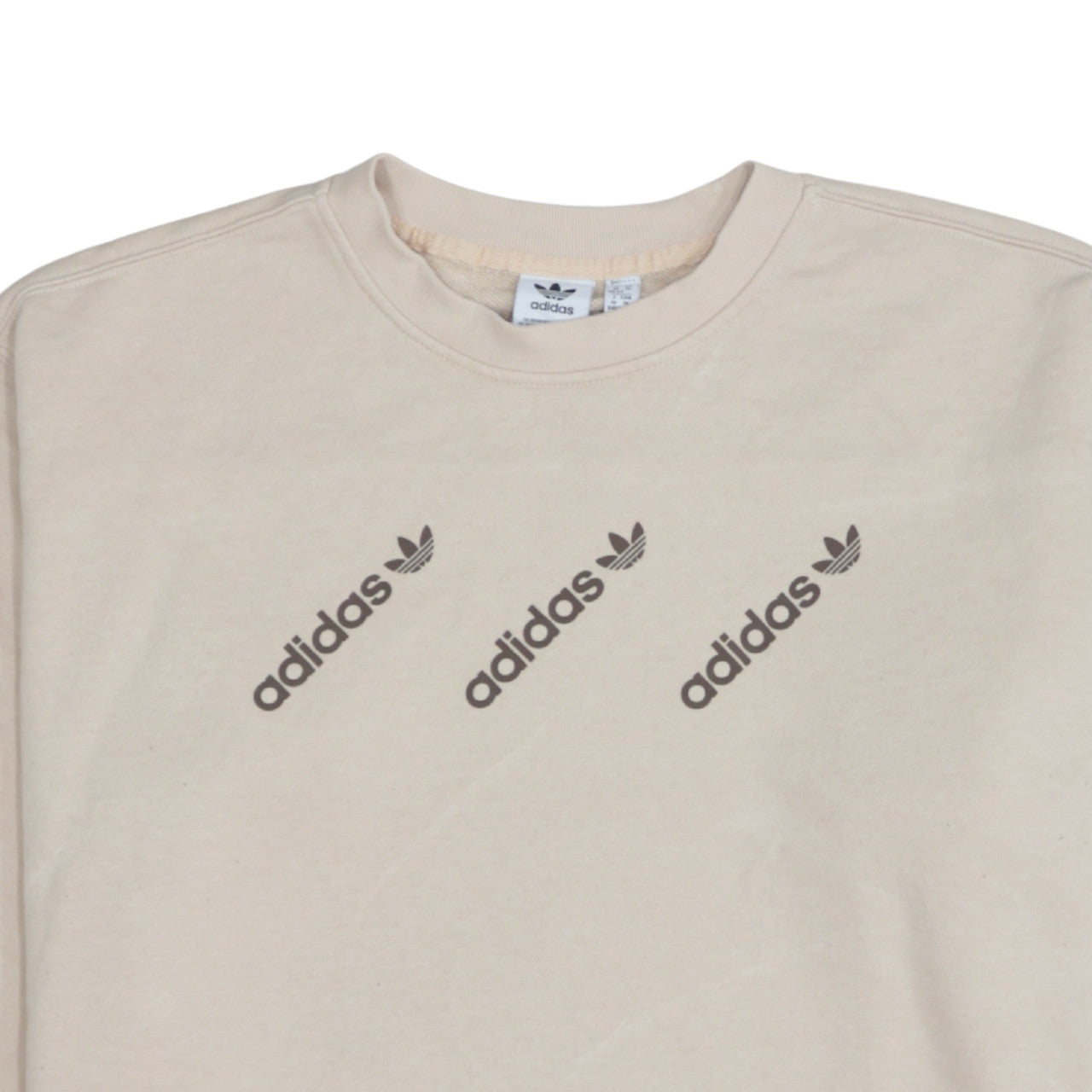 Adidas Women Beige 1X Pullover Sweatshirt with Logo Print