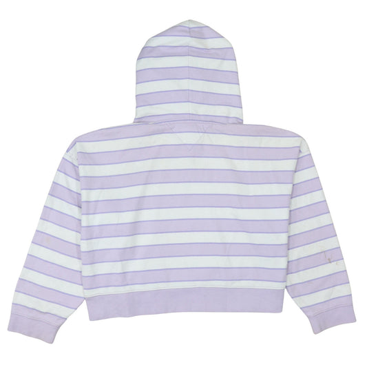 Tommy Jeans Womens Lilac Striped Pullover Hoodie Size L Cotton