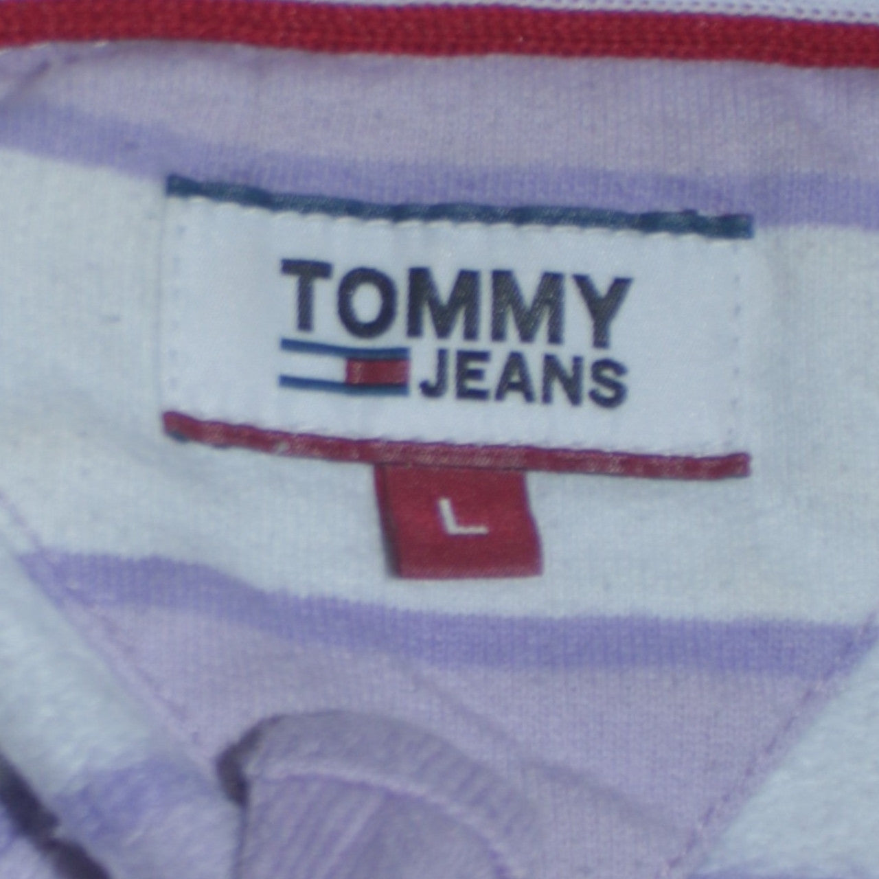 Tommy Jeans Womens Lilac Striped Pullover Hoodie Size L Cotton