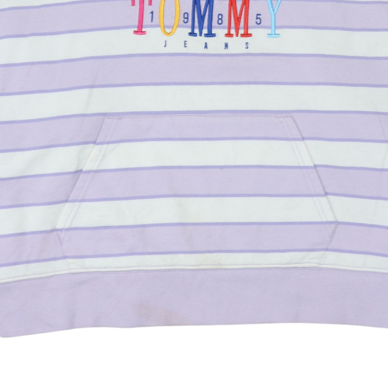 Tommy Jeans Womens Lilac Striped Pullover Hoodie Size L Cotton