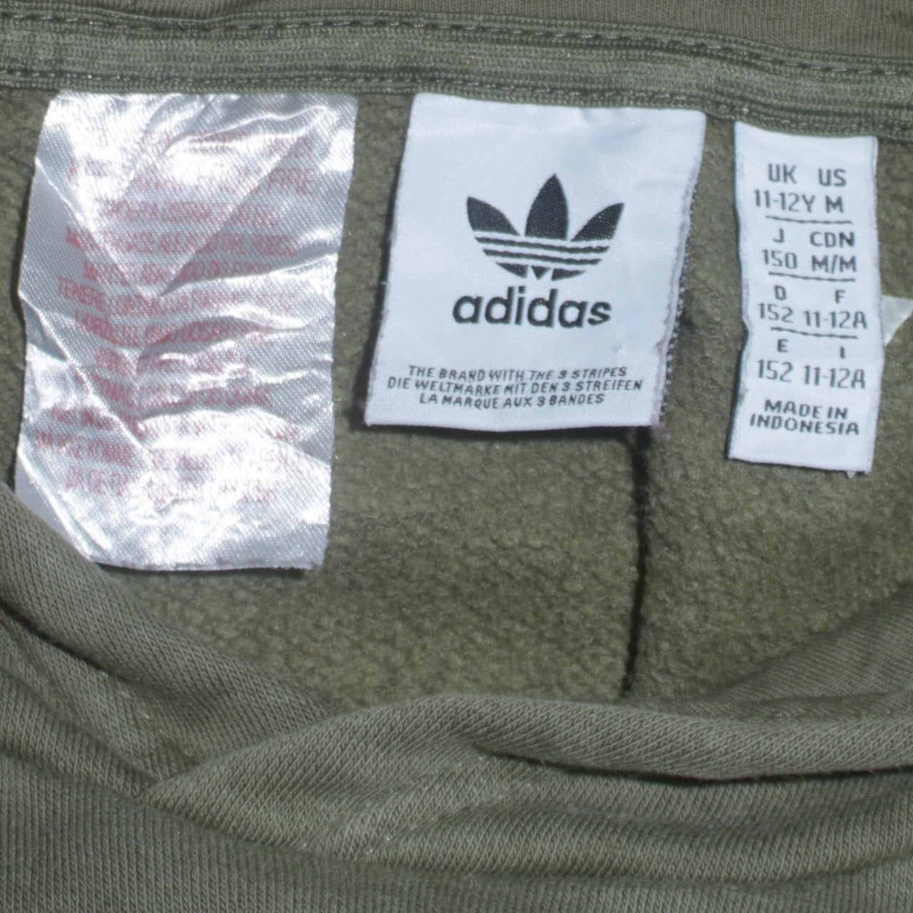 Adidas Boys Khaki Green Pullover Hoodie 11-12 Years Cotton Blend Logo Casual