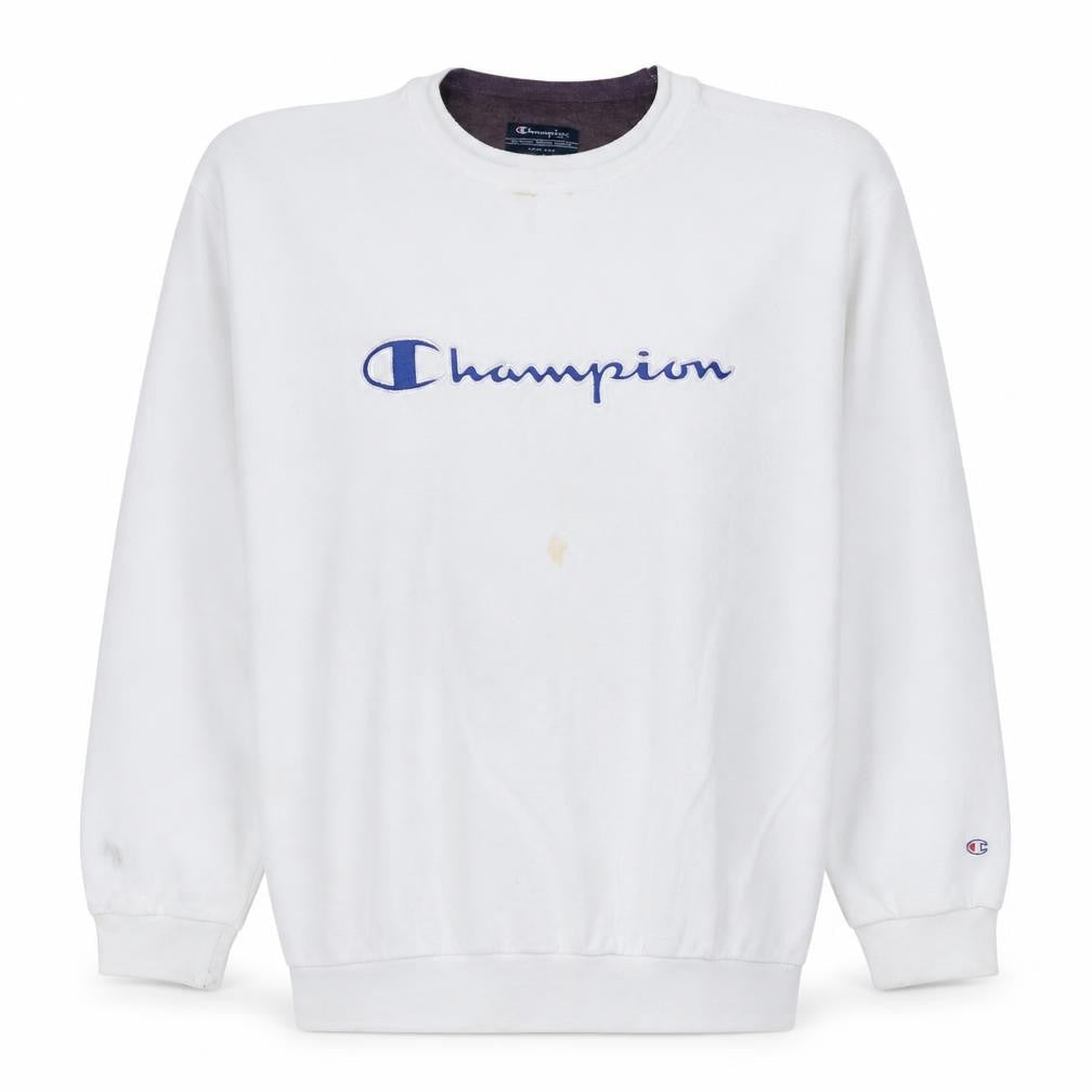 Champion Men's White L Pullover Sweatshirt Embroidered Logo