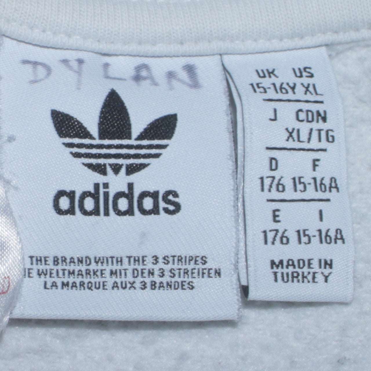 Adidas Boys White XL Sweatshirt with Trefoil Logo and Crew Neck