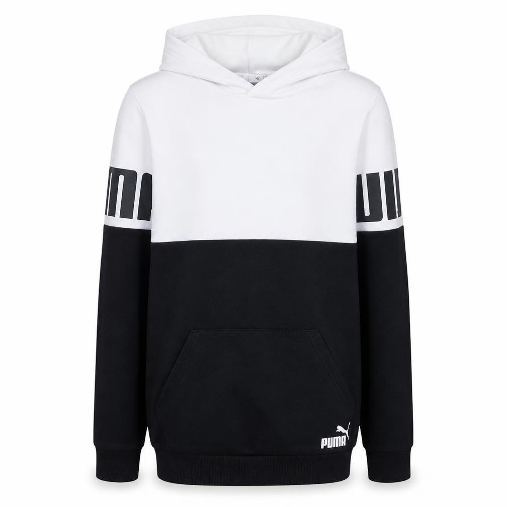 Puma Boys White and Black Pullover Hoodie Size 13-14 Years Colourblock