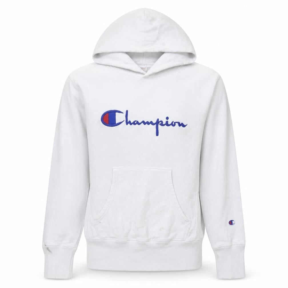 Champion Men's White Medium Pullover Hoodie with Logo Embroidery