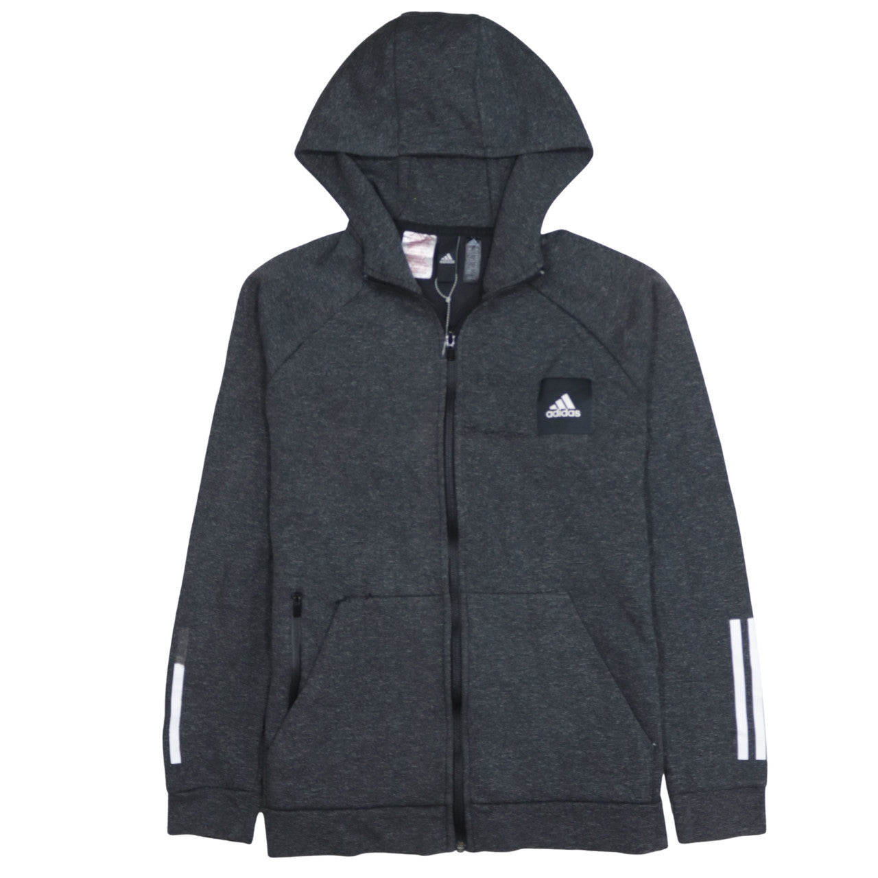 Adidas Boys Dark Grey Full Zip Hoodie Size 11-12 Years Hooded Sportswear