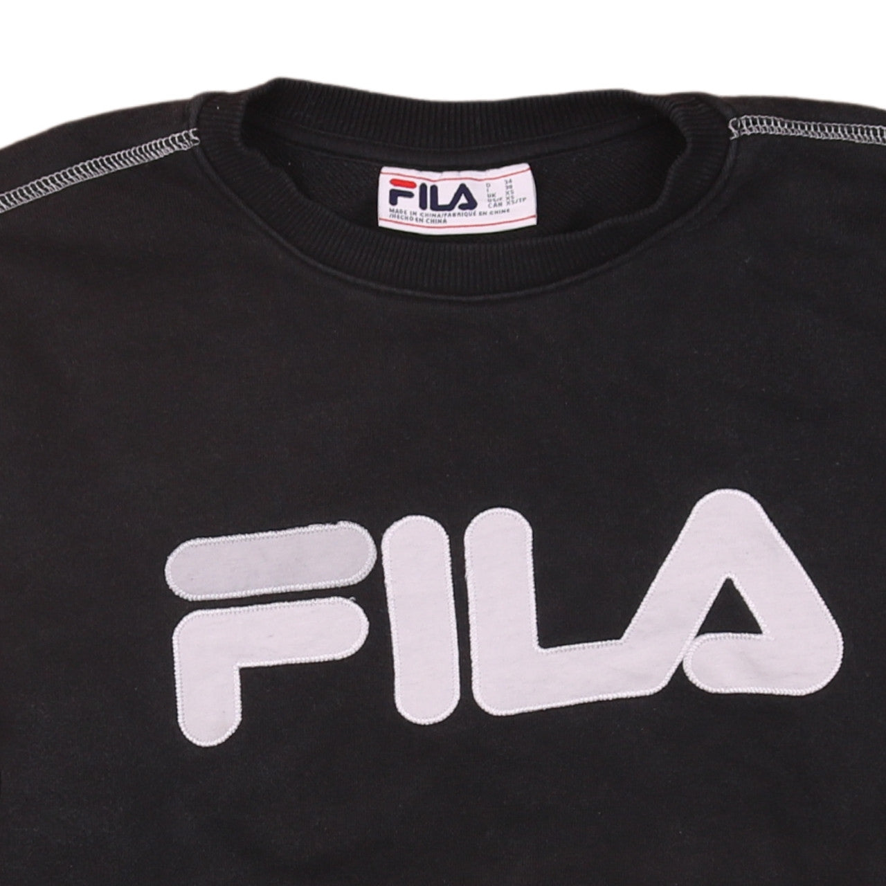 FILA Men's Black XS Pullover Sweatshirt Crew Neck Logo Fleece