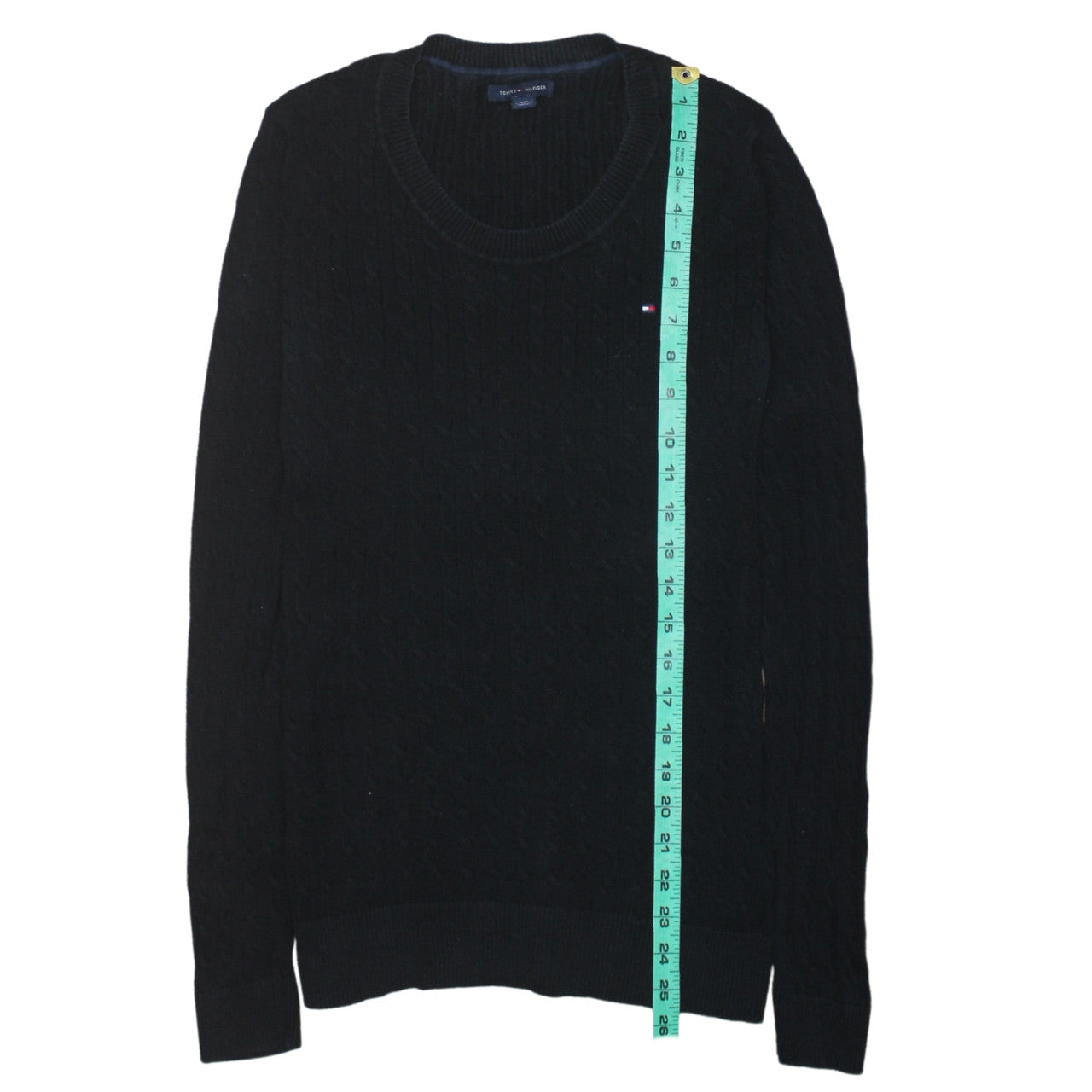 Tommy Hilfiger Men's Black Cable-Knit Cotton Crew Neck Jumper M