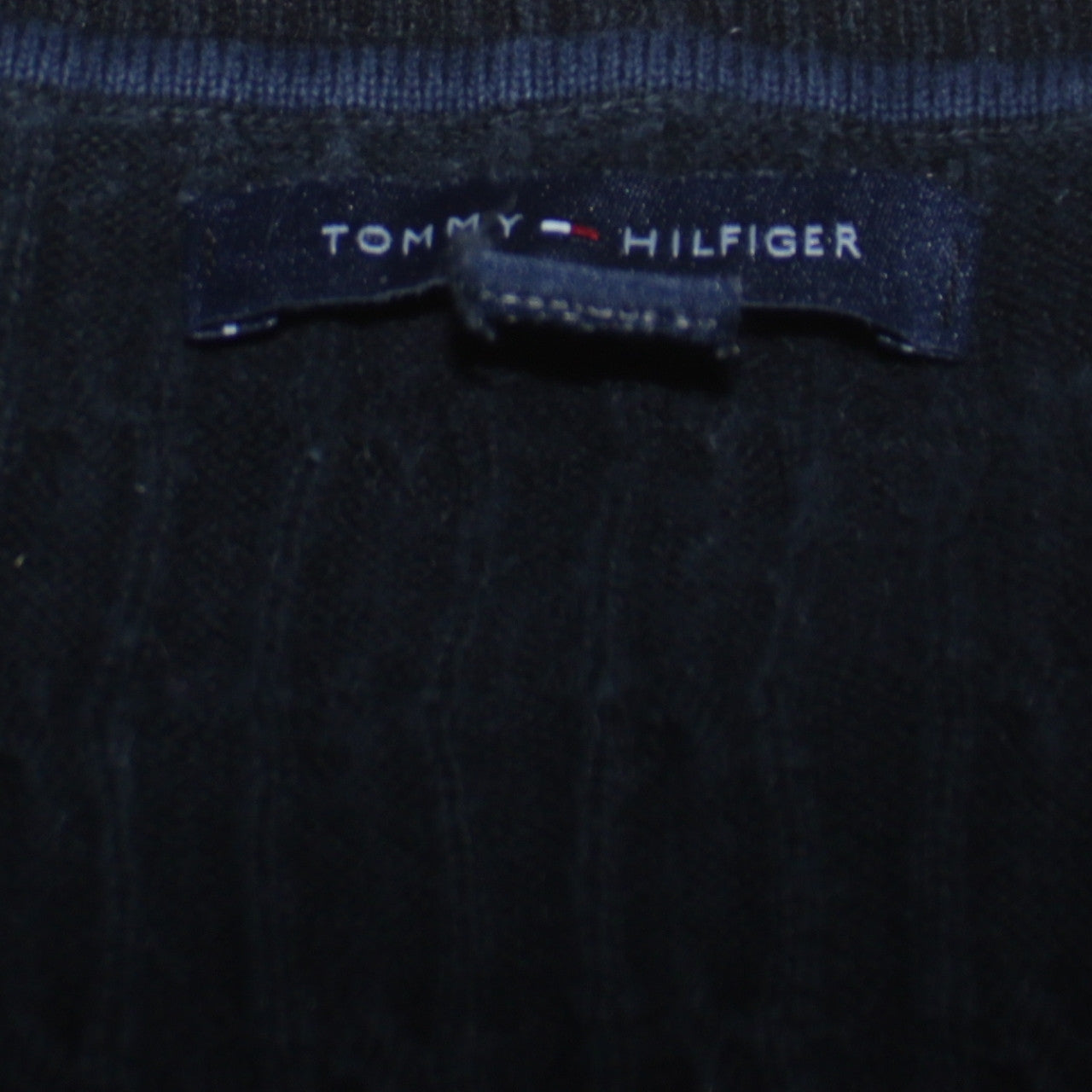 Tommy Hilfiger Men's Black Cable-Knit Cotton Crew Neck Jumper M