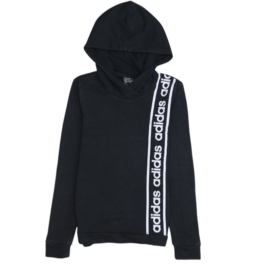 adidas Teens Black XS Pullover Hoodie with Logo Stripe Design
