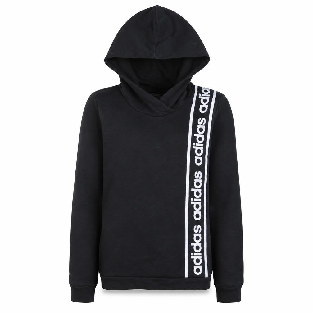 adidas Teens Black XS Pullover Hoodie with Logo Stripe Design