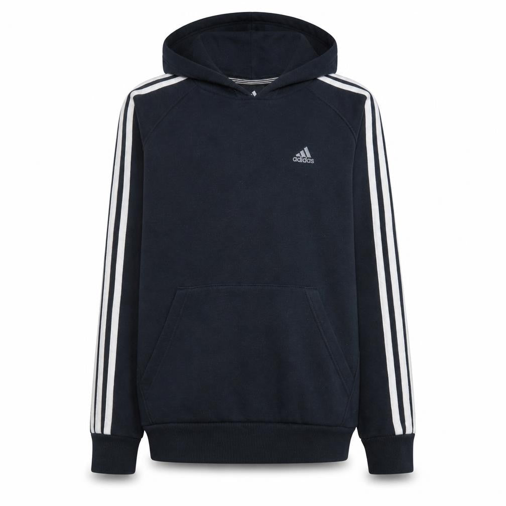 Front view of Adidas boys’ black 13-14 years pullover hoodie essentials 3-stripes