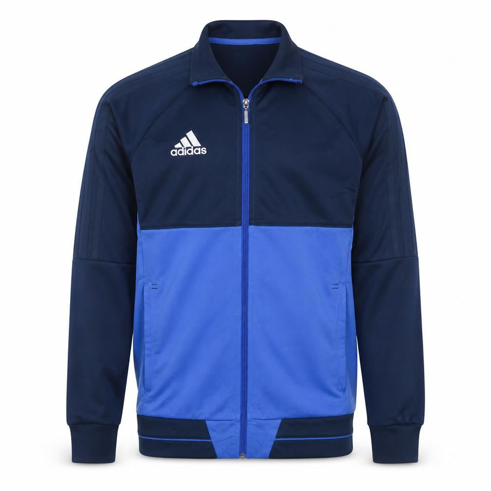 Front view of Adidas Men's Blue Full Zip Track Sweatshirt, size S
