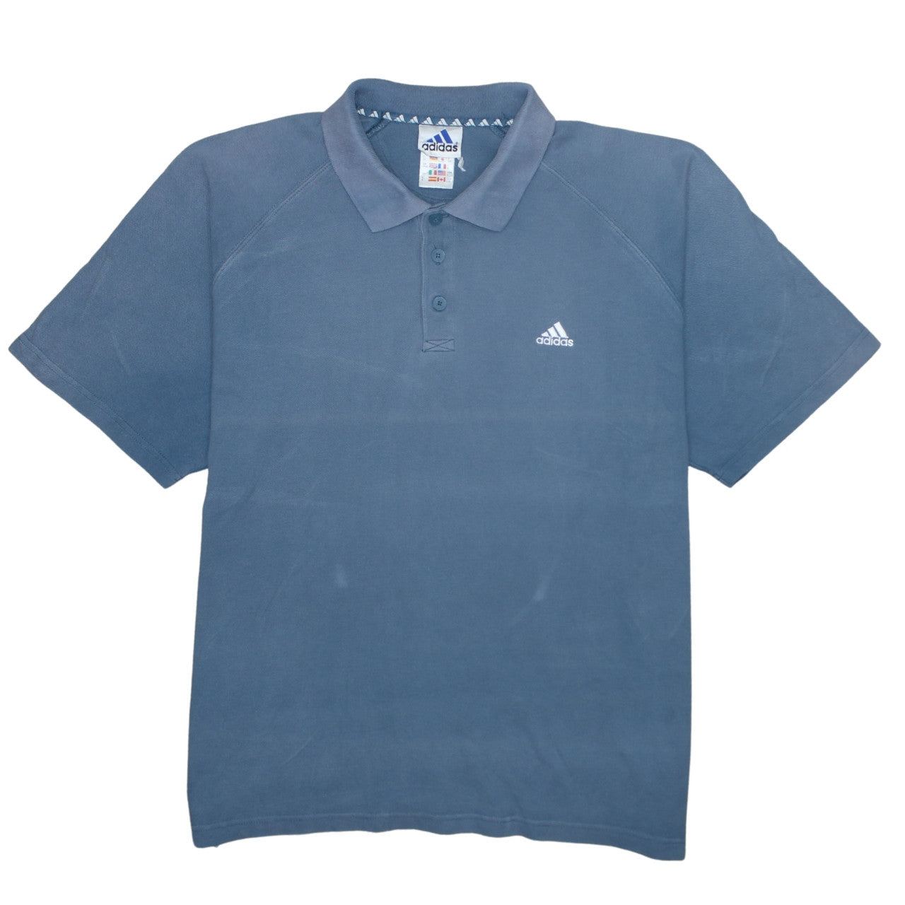 Adidas Mens Blue Cotton Polo Shirt Size L Short Sleeve