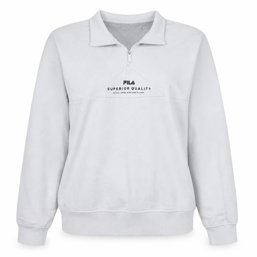 Front view of Fila Women’s White 1/4 Zip Sweatshirt Medium Cotton Blend Pullover