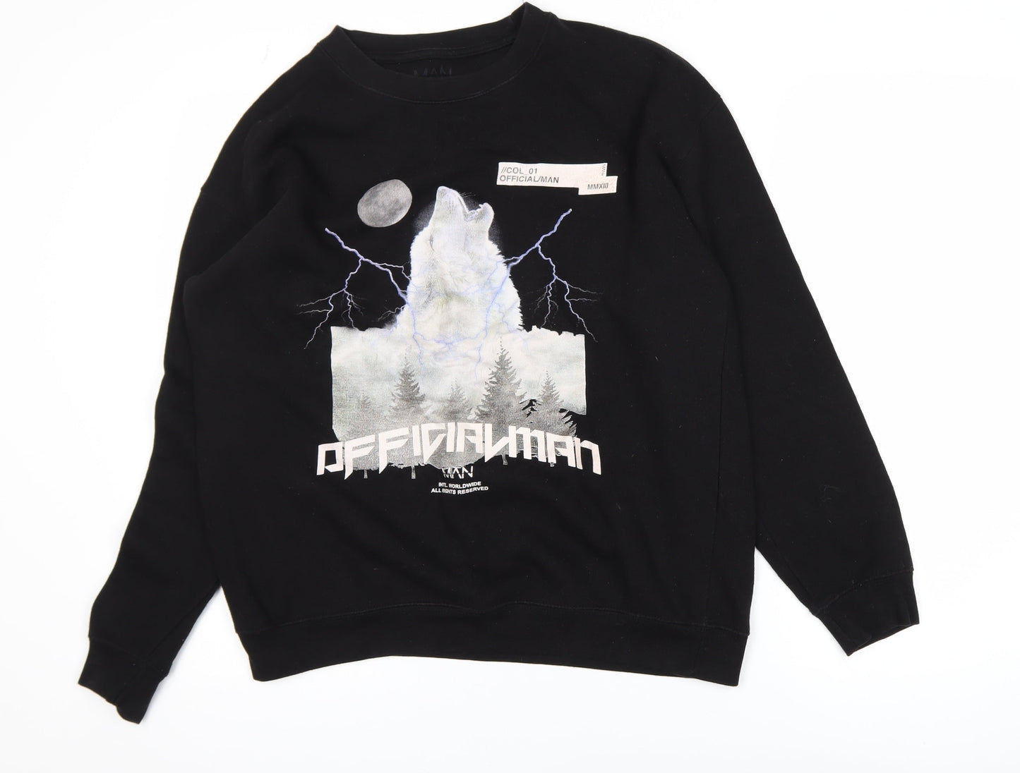 BoohooMAN Men's Black Graphic Wolf Sweatshirt Size S Regular Fit