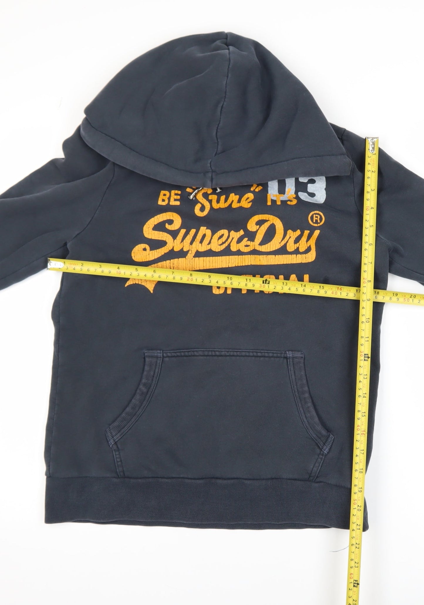 Superdry Mens Navy Hoodie Size M Pullover Graphic Print Cotton Blend