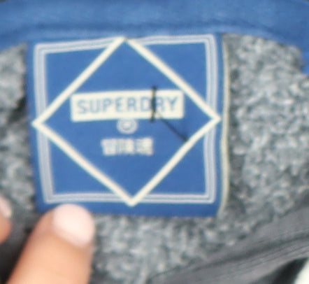 Superdry Mens Navy Hoodie Size M Pullover Graphic Print Cotton Blend