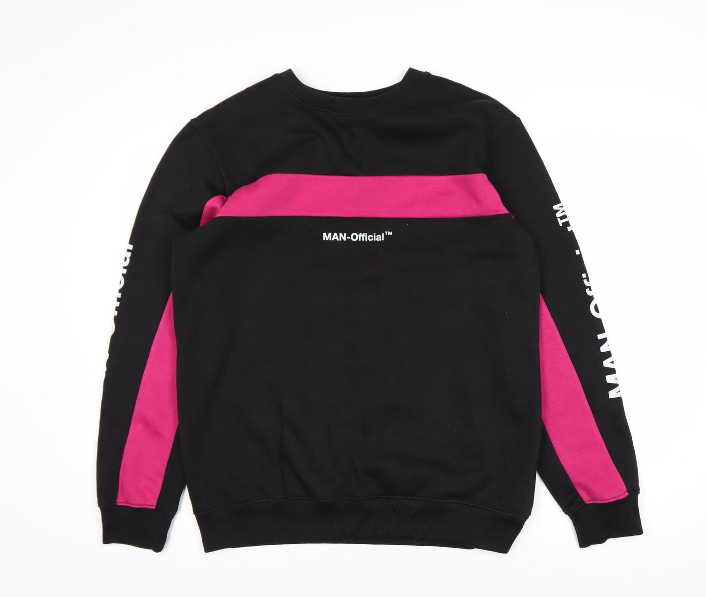 boohooMAN Men's Black & Pink Pullover Sweatshirt M Graphic Logo Crew Neck