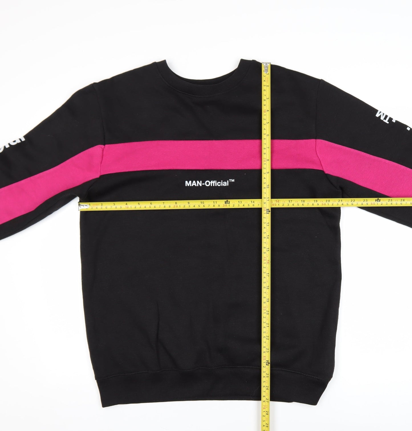 boohooMAN Men's Black & Pink Pullover Sweatshirt M Graphic Logo Crew Neck