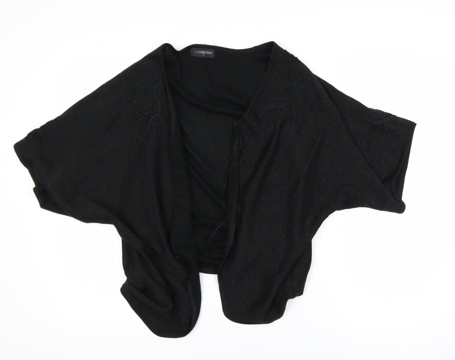 bm collection Women Black Embroidered Knit Shrug L Lightweight