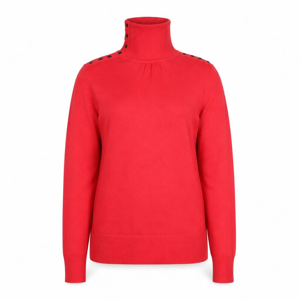 Lakeland Womens Red Roll Neck Button Knit Top Size 12