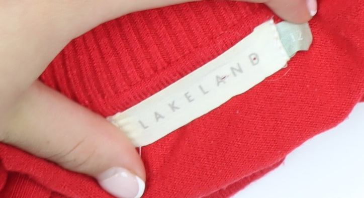 Lakeland Womens Red Roll Neck Button Knit Top Size 12