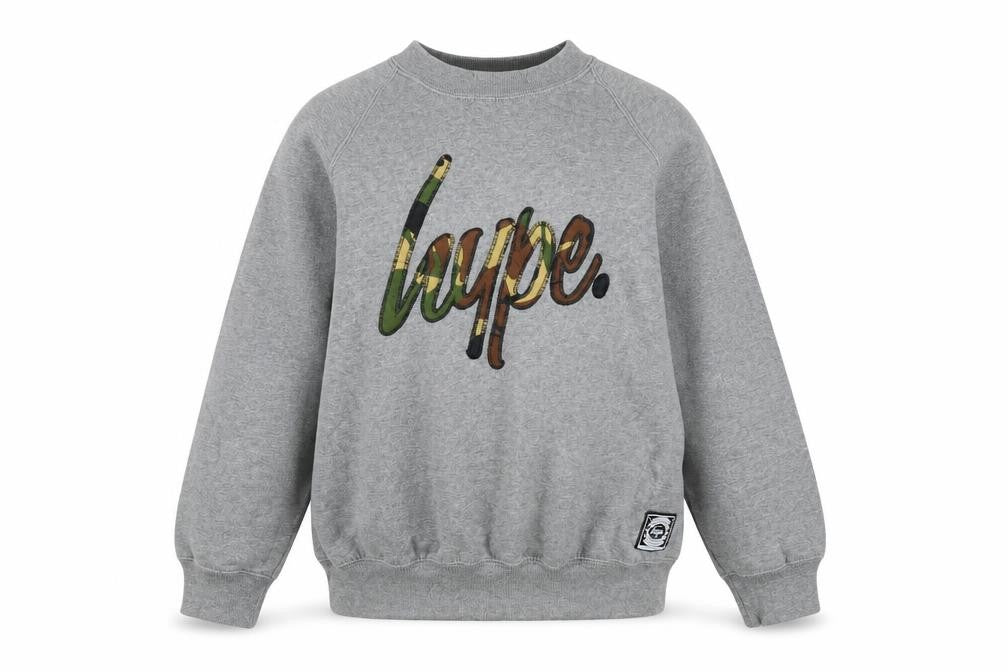 Hype Boys Grey Large Crew Neck Pullover Sweatshirt with Logo Print