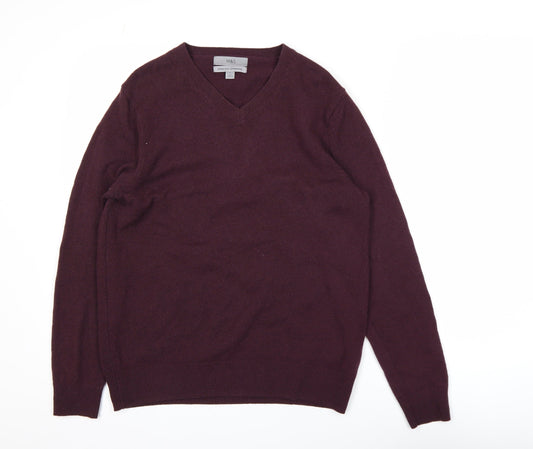 Marks and Spencer Men's Purple Wool V-Neck Jumper Size M