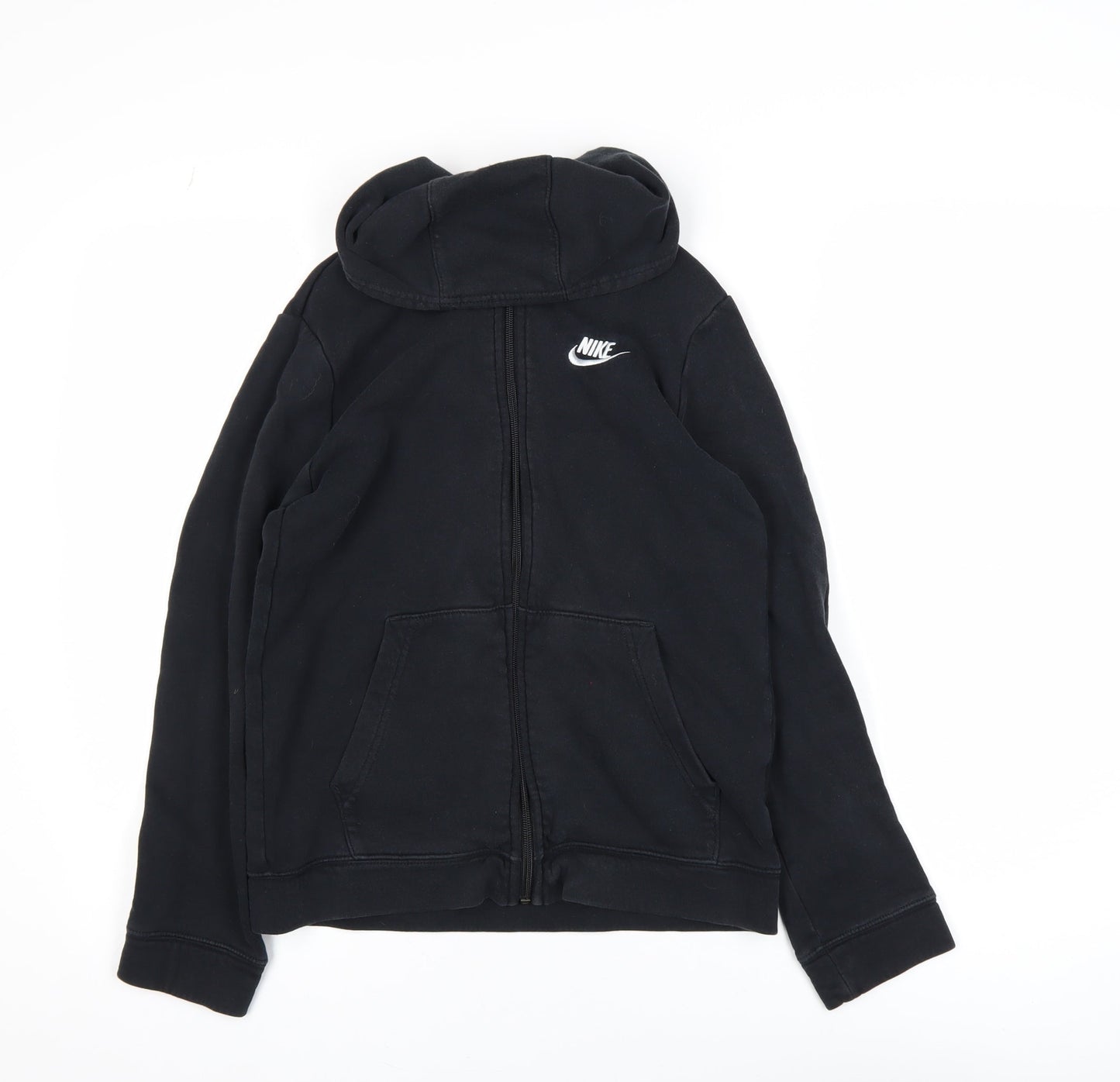 Nike Boys Black Full Zip Hoodie Size L 147-158cm Cotton Blend