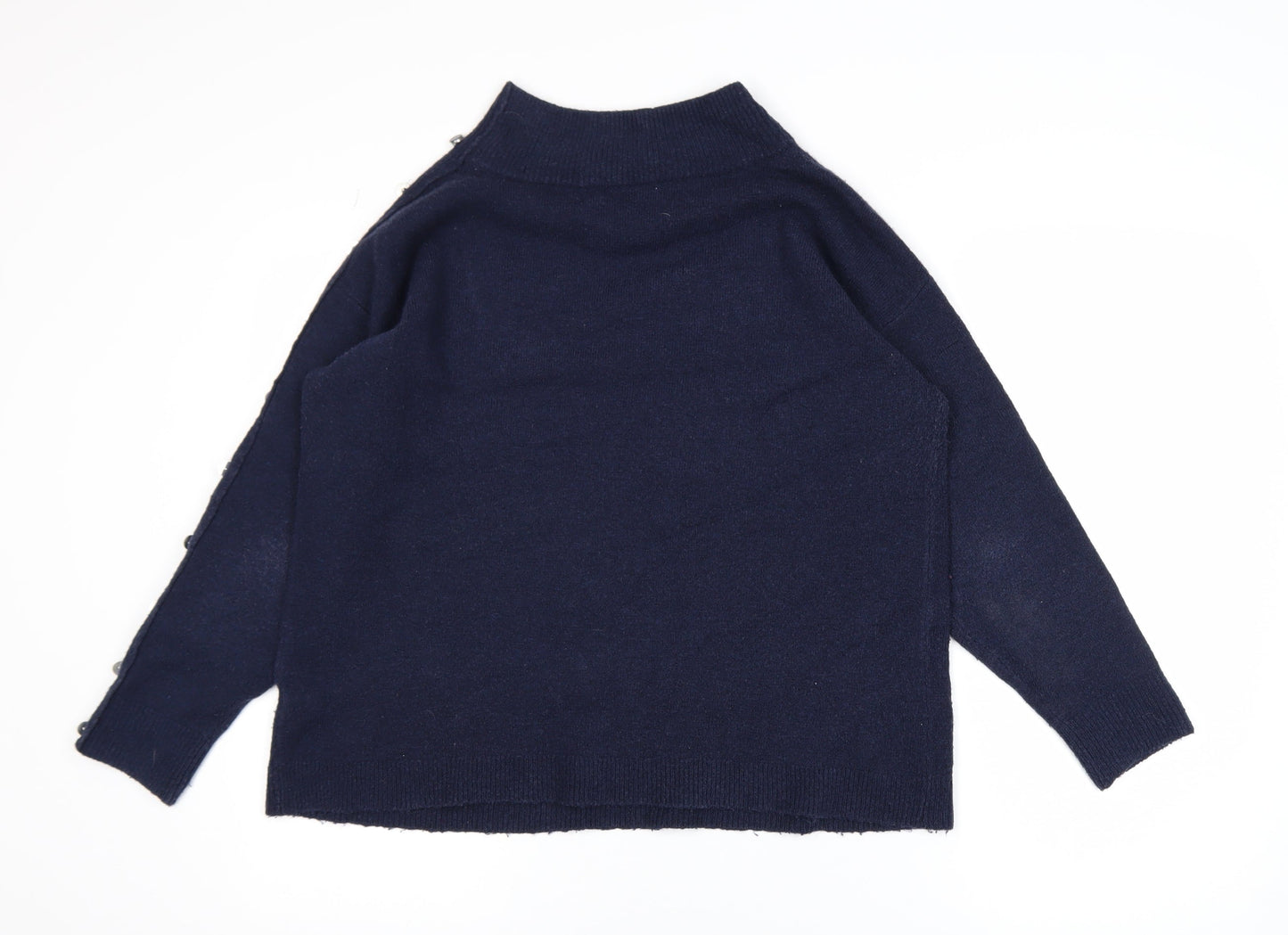 Monsoon Women’s Blue Mock Neck Button Detail Knit Jumper Size L