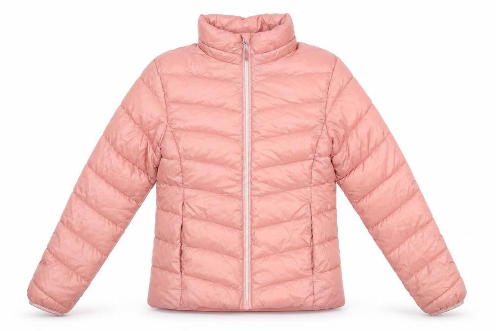 Front view of H&M girls’ pink puffer jacket 14-15 years lightweight quilted zip coat