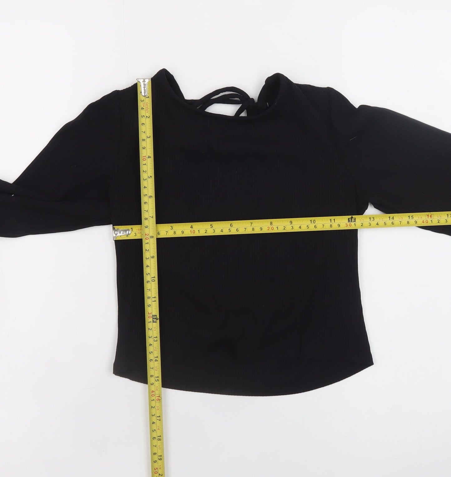 Monki Women Black Cropped Long Sleeve Jersey Top Size S