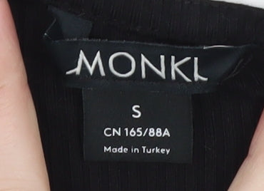 Monki Women Black Cropped Long Sleeve Jersey Top Size S