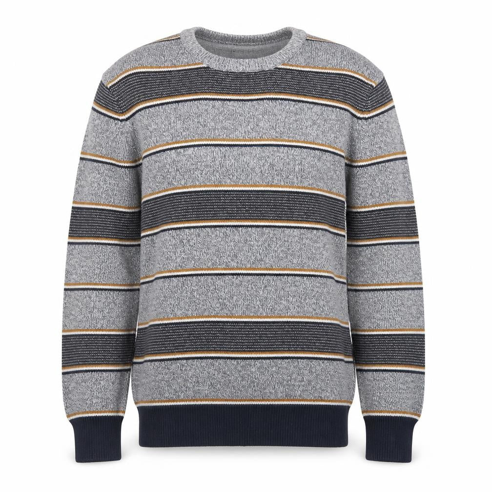 Front view of Maine New England Men’s Grey Striped Cotton jumper M
