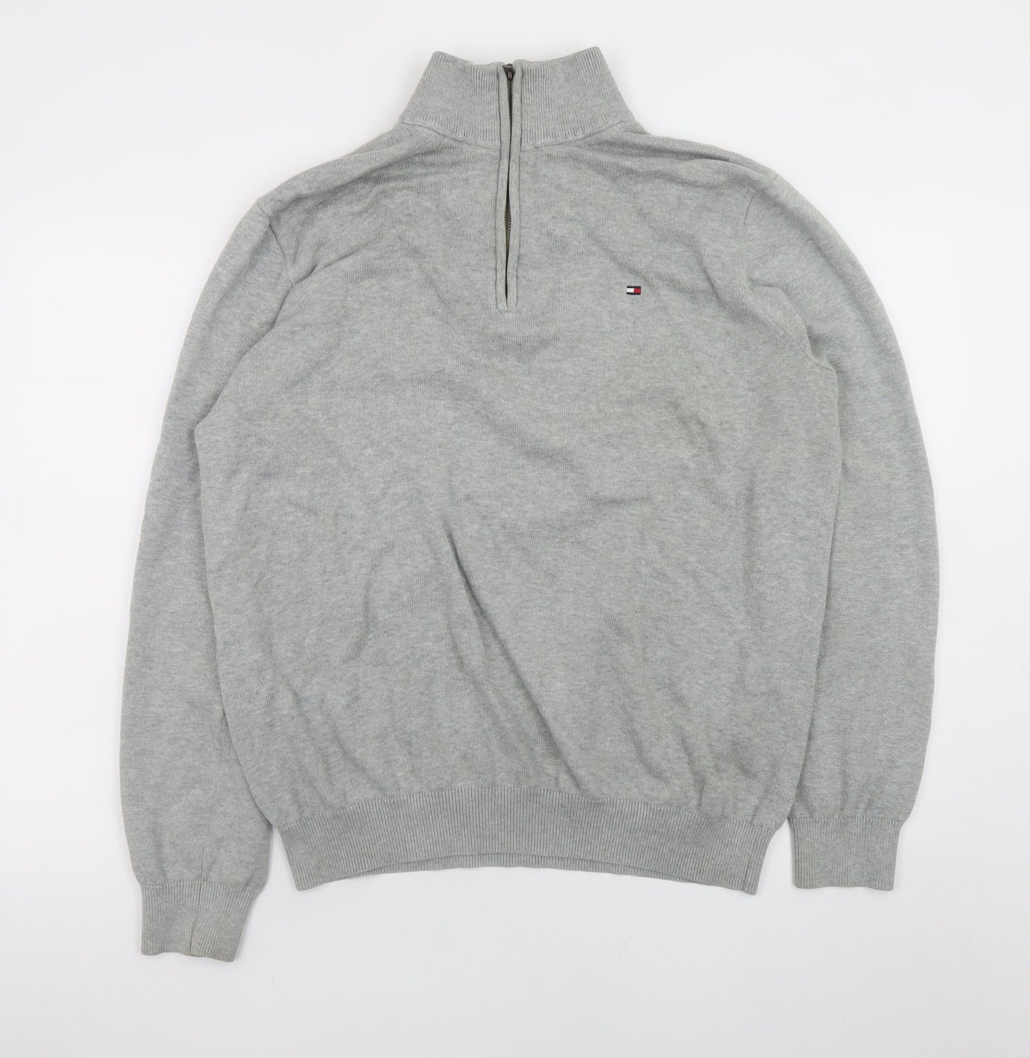 Tommy Hilfiger Men's Grey XL High Neck 1/2 Zip Cotton Jumper