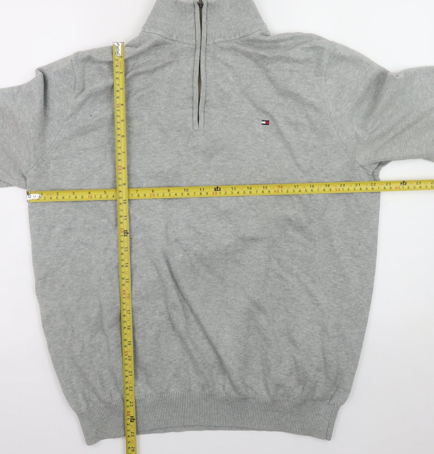 Tommy Hilfiger Men's Grey XL High Neck 1/2 Zip Cotton Jumper