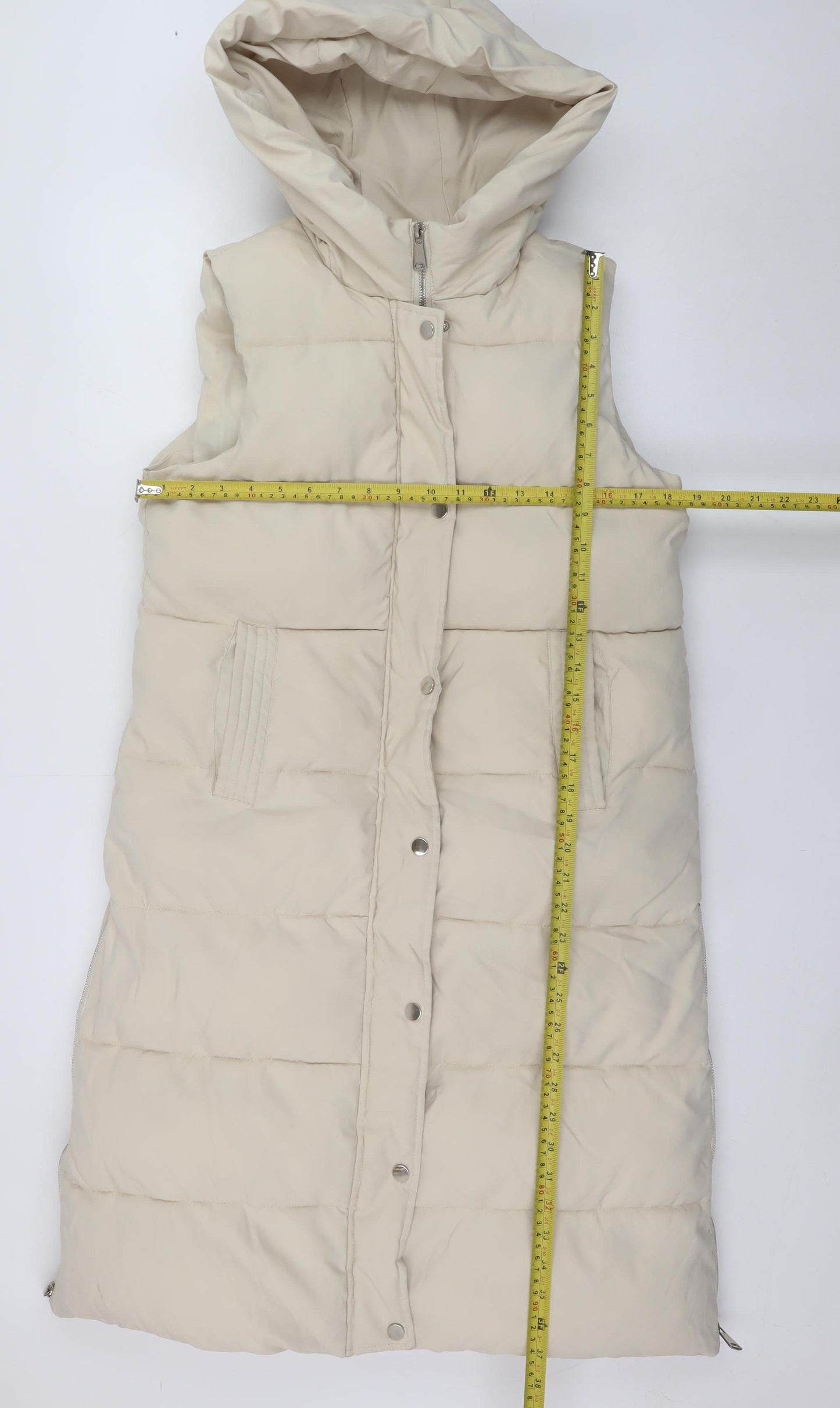 Cherry Koko Women's Beige Long Hooded Puffer Waistcoat M