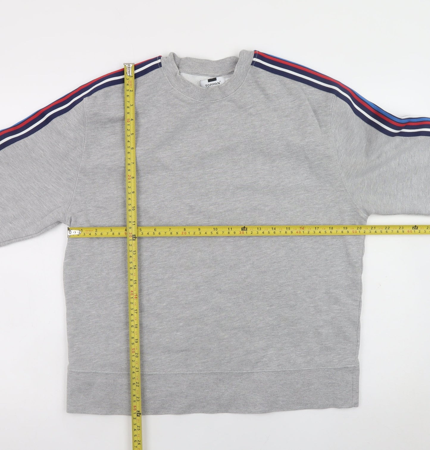 Topman Men’s Grey Striped Sleeve Crew Neck Pullover Sweatshirt Size S