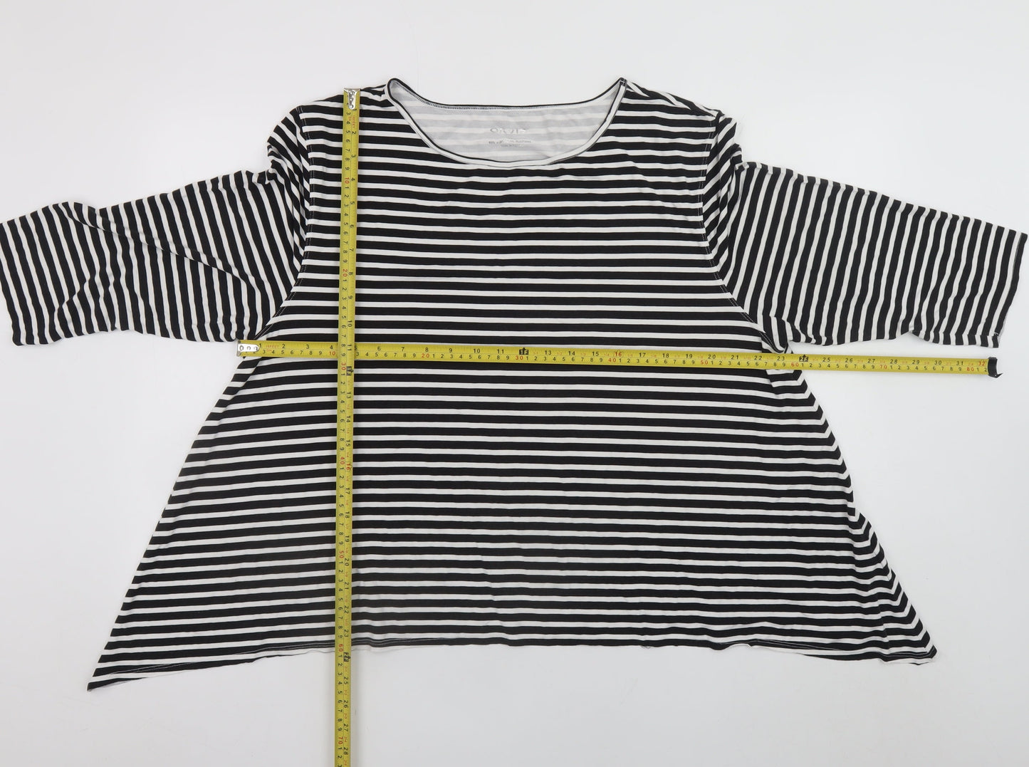 Orvis Women Black White Striped 3/4 Sleeve Jersey T-Shirt XL