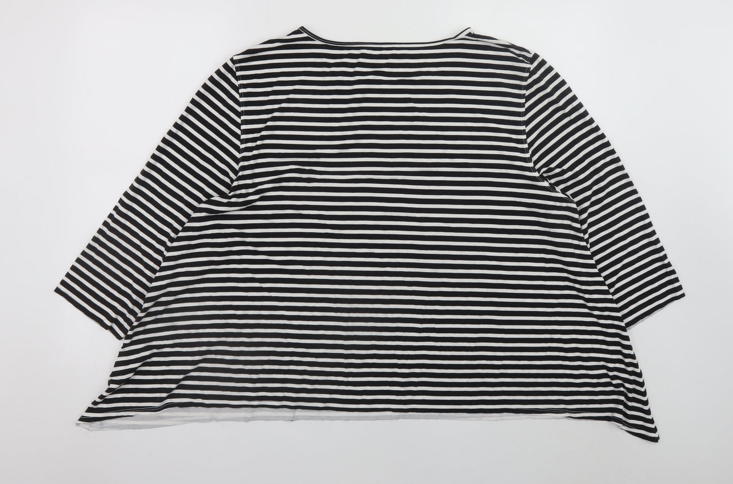 Orvis Women Black White Striped 3/4 Sleeve Jersey T-Shirt XL